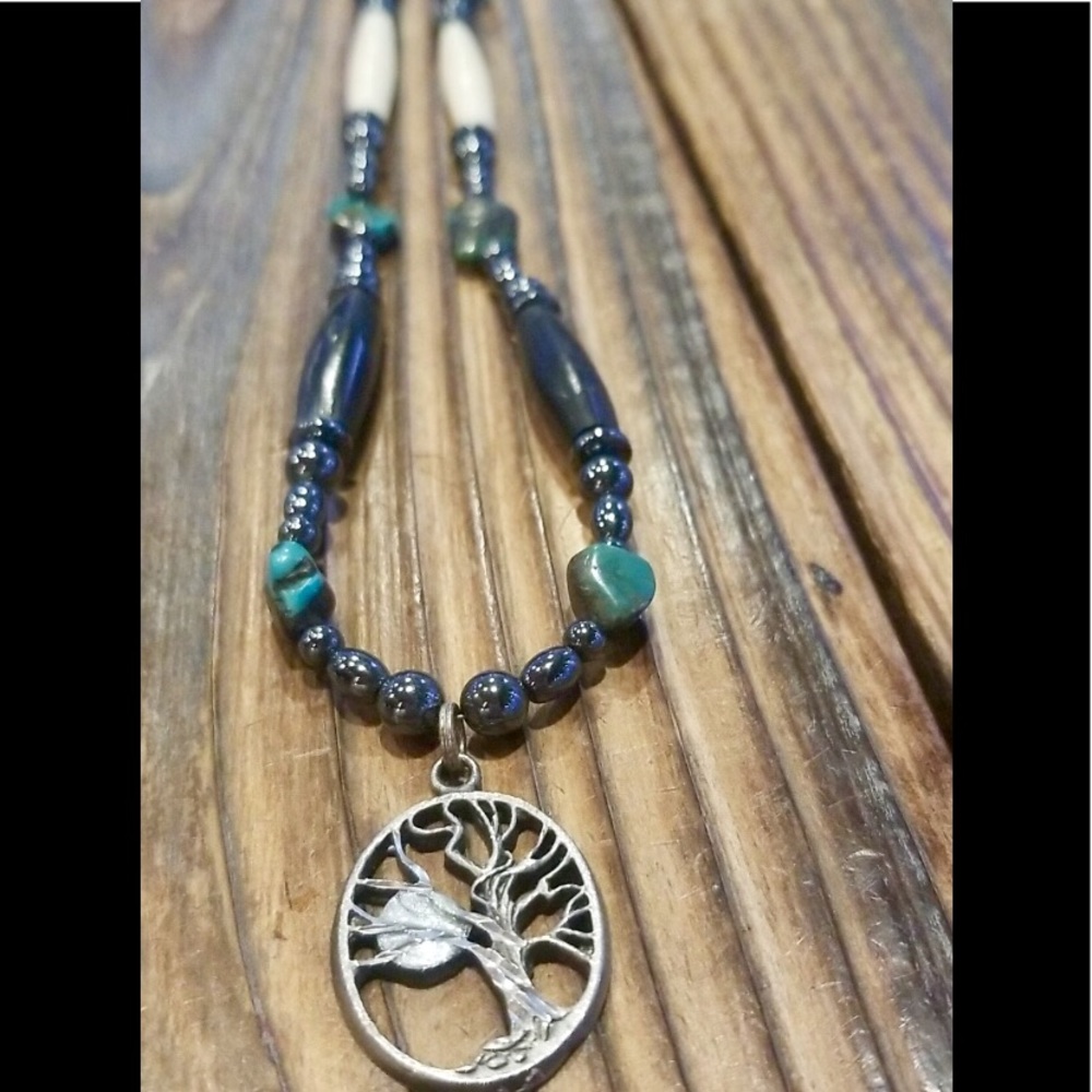 Silver tree/moon chrysocolla stone necklace!!!